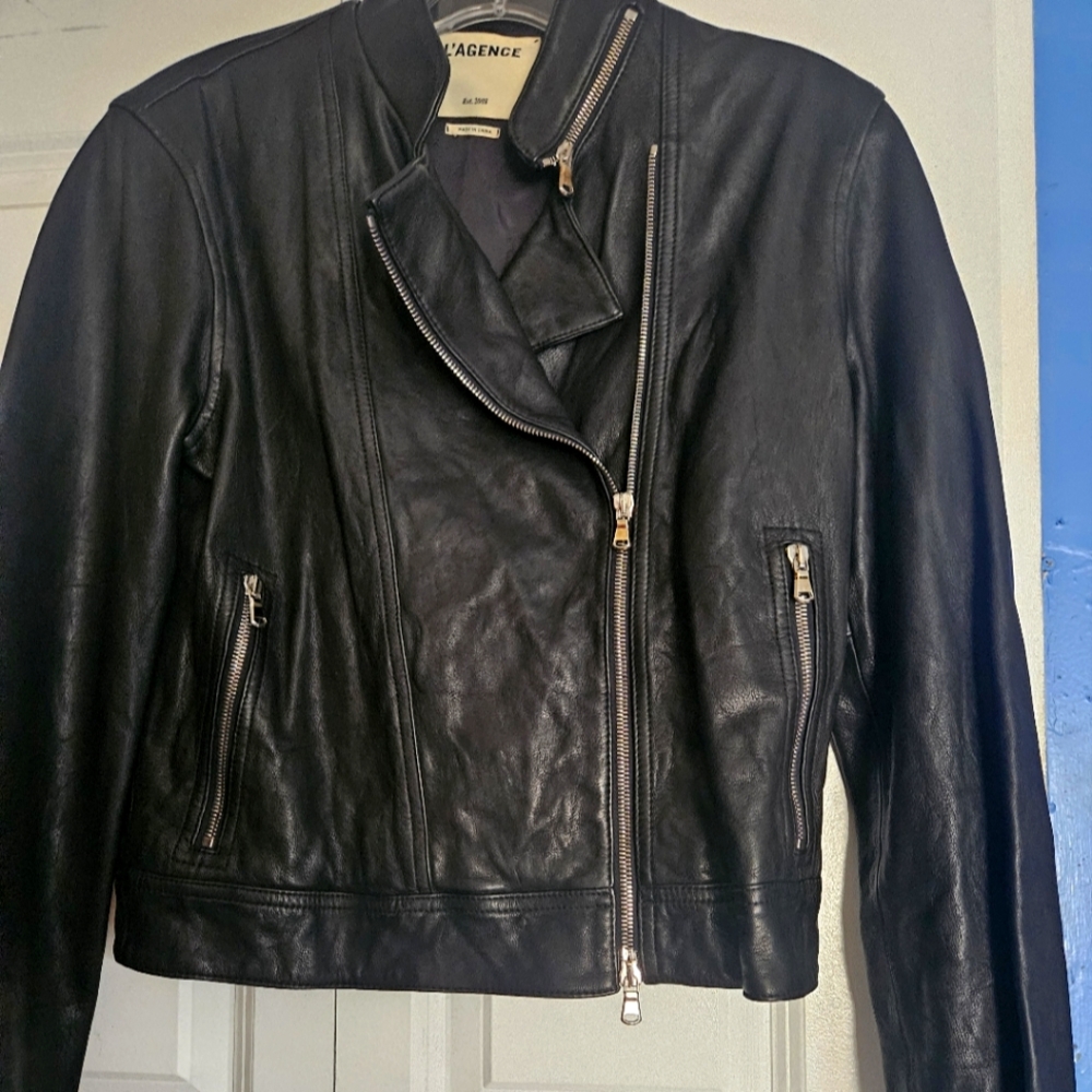 L'AGENCE Sleek Black Leather Jacket